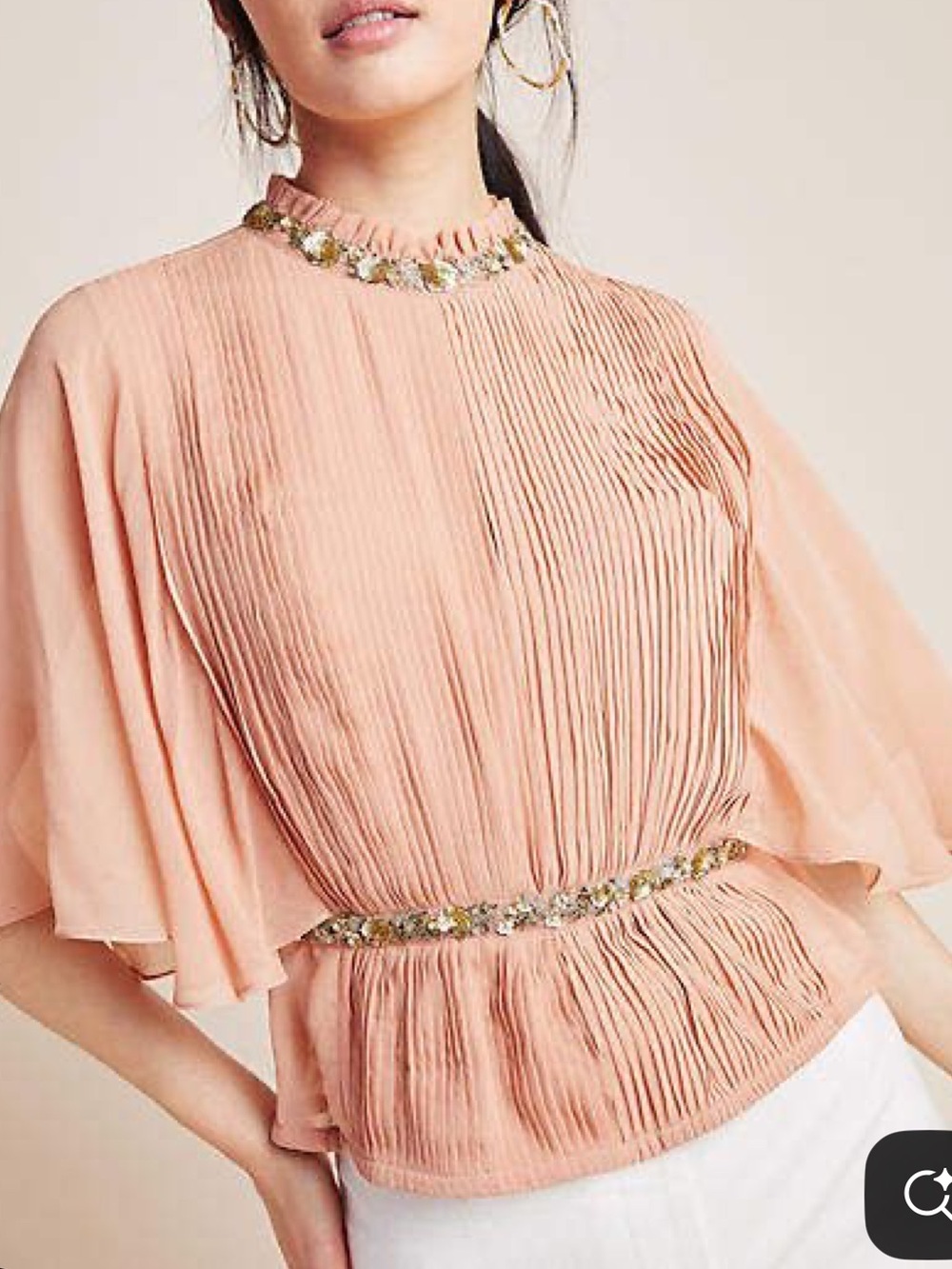Anthropologie Varun Bahl Chiffon Pleated Embellished Blouse